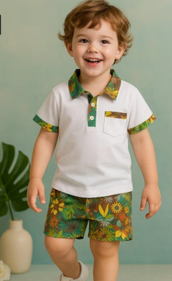 jktraders Baby Boys & Baby Girls Casual Shirt Shorts(GREEN ,WHITE)