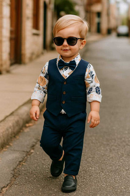 Dhyana Baby Boys Party(Festive) Waistcoat Pant(Navy Blue)