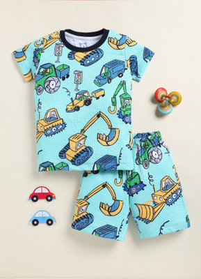 Lazy Shark Boys Casual T-shirt Shorts(Cadet Blue)