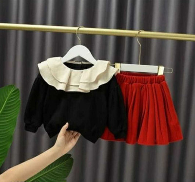 JSGARMENTS Baby Girls Party(Festive) Top Skirt(RED, BLACK)
