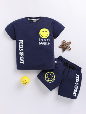 Happy Faces Baby Boys Casual T-shirt Shorts(NAVY 3)