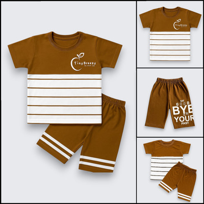 Tiny Brezy Baby Boys & Baby Girls Casual T-shirt Shorts(Brown)