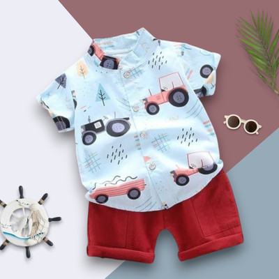 StyleDust Baby Boys & Baby Girls Casual Shirt Shorts(TRACTOR_SKY_RED)