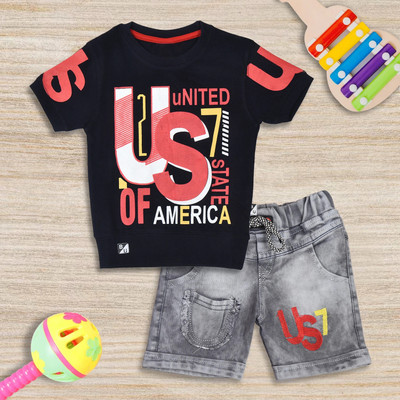 Worton Fashion Boys Casual T-shirt Shorts(Black)