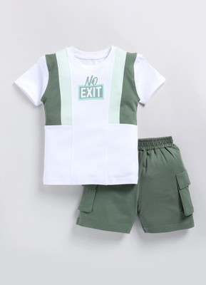 CUTOPIES Boys Casual T-shirt Shorts(Nova Green- Off white)