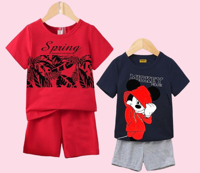 Mimmy Kids Baby Boys Casual T-shirt Trouser(Red and Navy Blue)