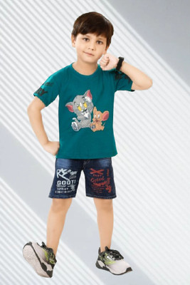Worton Fashion Boys Casual T-shirt Shorts(112 Blue Quite Tom & Jery)