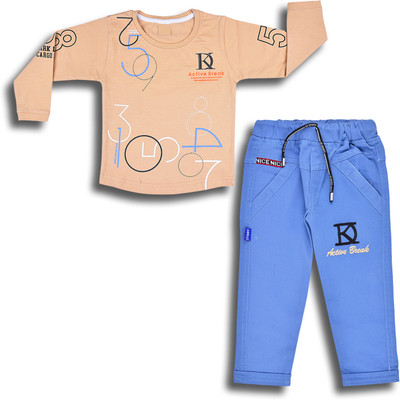 Wishkaro Baby Boys Casual T-shirt Pant(Brown, Blue)