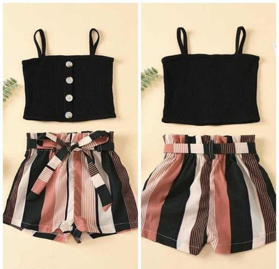 DurvaExport Baby Girls Casual Top Shorts(Black)