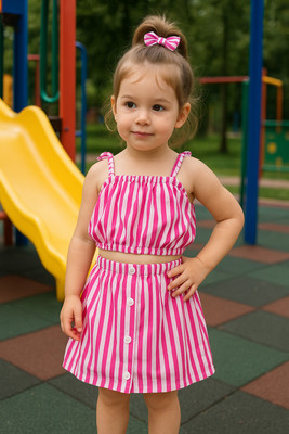 Varni Fashion Girls Casual Top Skirt(Pink)