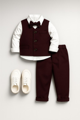 Jubellix Boys & Girls Party(Festive) Vest Vest, Shirt, Pant, Bow Tie(Maroon)