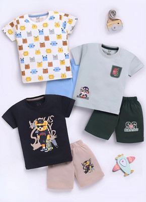 Blushh Berry Boys Casual T-shirt Shorts(Green, Beige, Navy Blue, White)