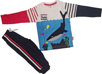 rayie collection Baby Boys Casual Top Pant(ocean blue with red)