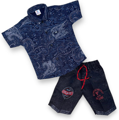 Fluemart Baby Boys Casual Shirt Pant(Blue)