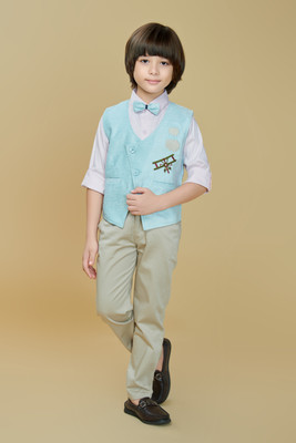 Ministich Baby Boys Party(Festive) Waistcoat Pant(Sky Blue)