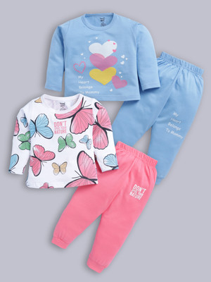 TOONYPORT Girls Casual Top Pant(Pink, Blue, White)