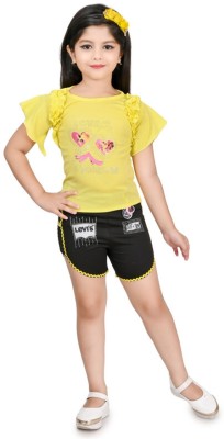 SK JJ DRESSES Girls Party(Festive) Top Shorts(Yellow)