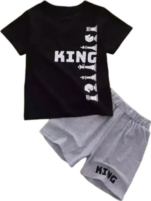 Iffat collection Boys Casual T-shirt Shorts(Black)