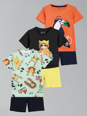 Hellcat Baby Boys Casual T-shirt Shorts(Sea Green/Black/Orange)