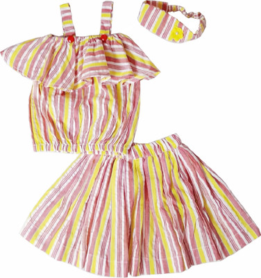 harshvardhanmart Baby Girls Party(Festive) Top Skirt, Hairband(Mulitcolor)