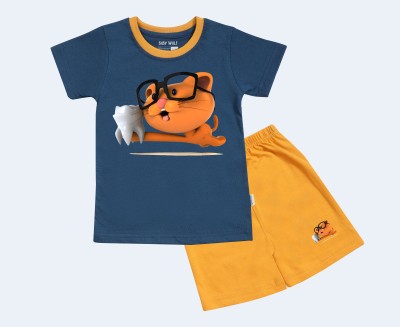 Baby Wolf Baby Boys & Baby Girls Casual T-shirt Shorts(tooth fairy navy blue t shirt and yellow shorts)