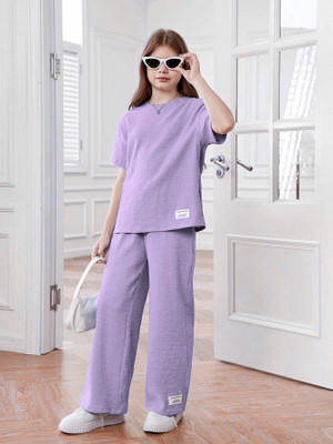 PAGHDAL BROTHERS Girls Casual T-shirt Pant(Purple)