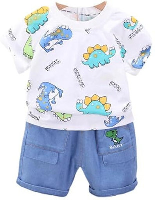 TiruCreations Baby Boys Casual T-shirt Shorts(White)