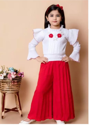 RKTM Baby Girls Party(Festive) Top Pyjama(WHITE,RED)