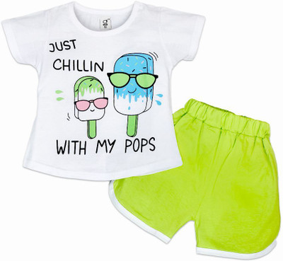 CERABI Girls Frozen Casual Top Shorts(Multicolor)