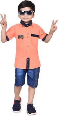 SRFASHION Boys Casual Shirt Shorts(Peach)