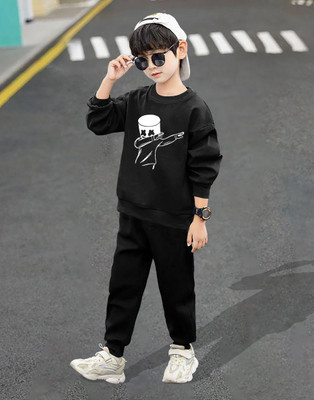 LGGARMENTS Boys Casual T-shirt Track Pants(Black_1)