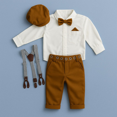 Bleckz Someak Boys Party(Festive) Shirt Pant, Bow Tie, Cap, Pant(WHITE)