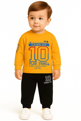 STYLESHIVAM Baby Boys & Baby Girls Casual T-shirt Pant(Black, yellow)