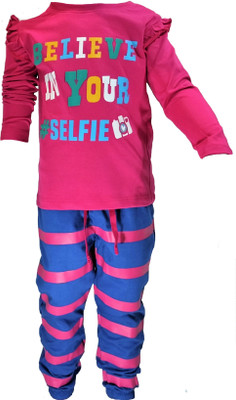 Shlok Samhita Girls Casual T-shirt Track Pants(Red)
