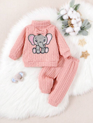 LM FASHION Baby Girls Casual Top Pant(Peach)