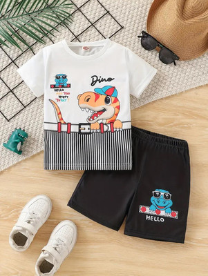 MUSNAHGARMENTS Baby Boys Party(Festive) T-shirt Shorts(White And Black)