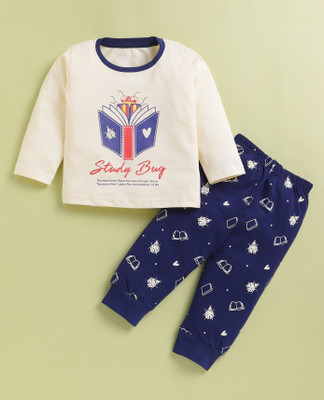 Blushh Berry Boys & Girls Casual Top Pant(Cream, Dark Blue)
