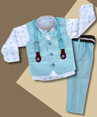 Qutie Ninja Baby Boys Party(Festive) Waistcoat Shirt, Bow Tie, Pant(BLUE FULL)