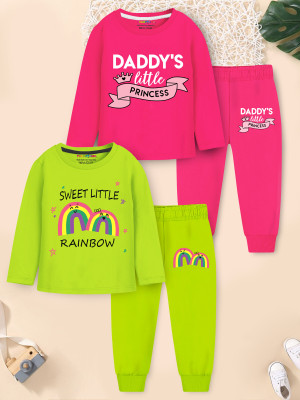 Trampoline Girls Casual T-shirt Pyjama(Green, Pink)