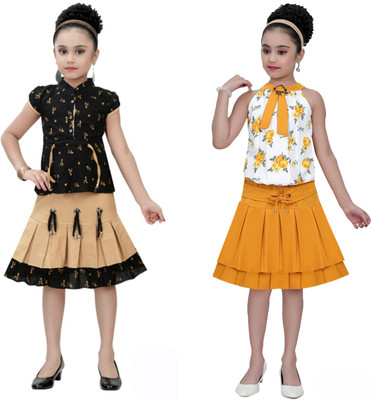 CLOTH ADDA Girls Party(Festive) Top Skirt(Yellow)