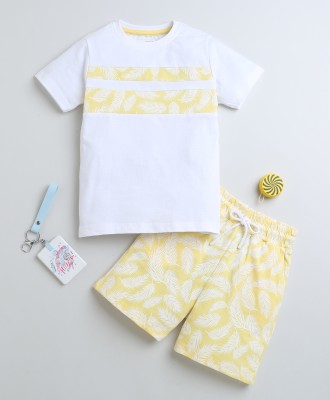 BUMZEE Boys Casual T-shirt Shorts(White & Yellow)