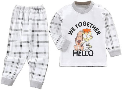 Bold N Elegant Baby Boys & Baby Girls Casual T-shirt Pyjama(White)