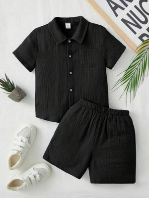 Raquel Boys & Girls Casual Shirt Shorts(Black)