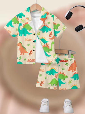 DHEEMHI Baby Boys & Baby Girls Dinosaur Casual Shirt Shorts(Yellow)