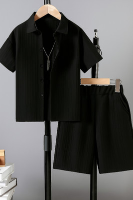 LAADO FASHION SHOP Boys Party(Festive) Shirt Shorts(BLACK)