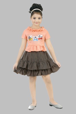 cheap and best Girls Casual Top Skirt(Orange and Brown)