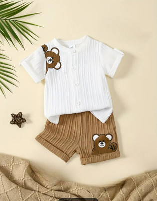 MB DRESSES Baby Boys & Baby Girls Party(Festive) Shirt Pant(WHITE, BROWN)