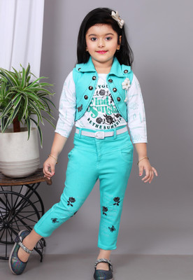 LYZOOENTERPRISE Girls Party(Festive) Top Pant, Blazer, Top(FIROZA)