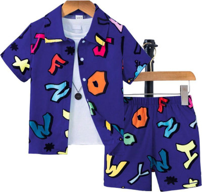 Naksh Fashion Boys & Girls Party(Festive) Shirt Shorts(Purple)