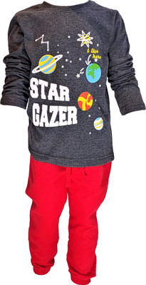 Shlok Samhita Boys Casual T-shirt Track Pants(Charcol Melange)